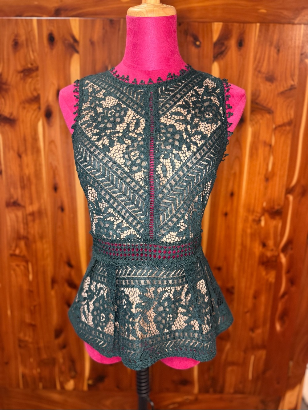 Romeo & Juliet Couture Emerald Green Lace Peplum Top in Size Medium